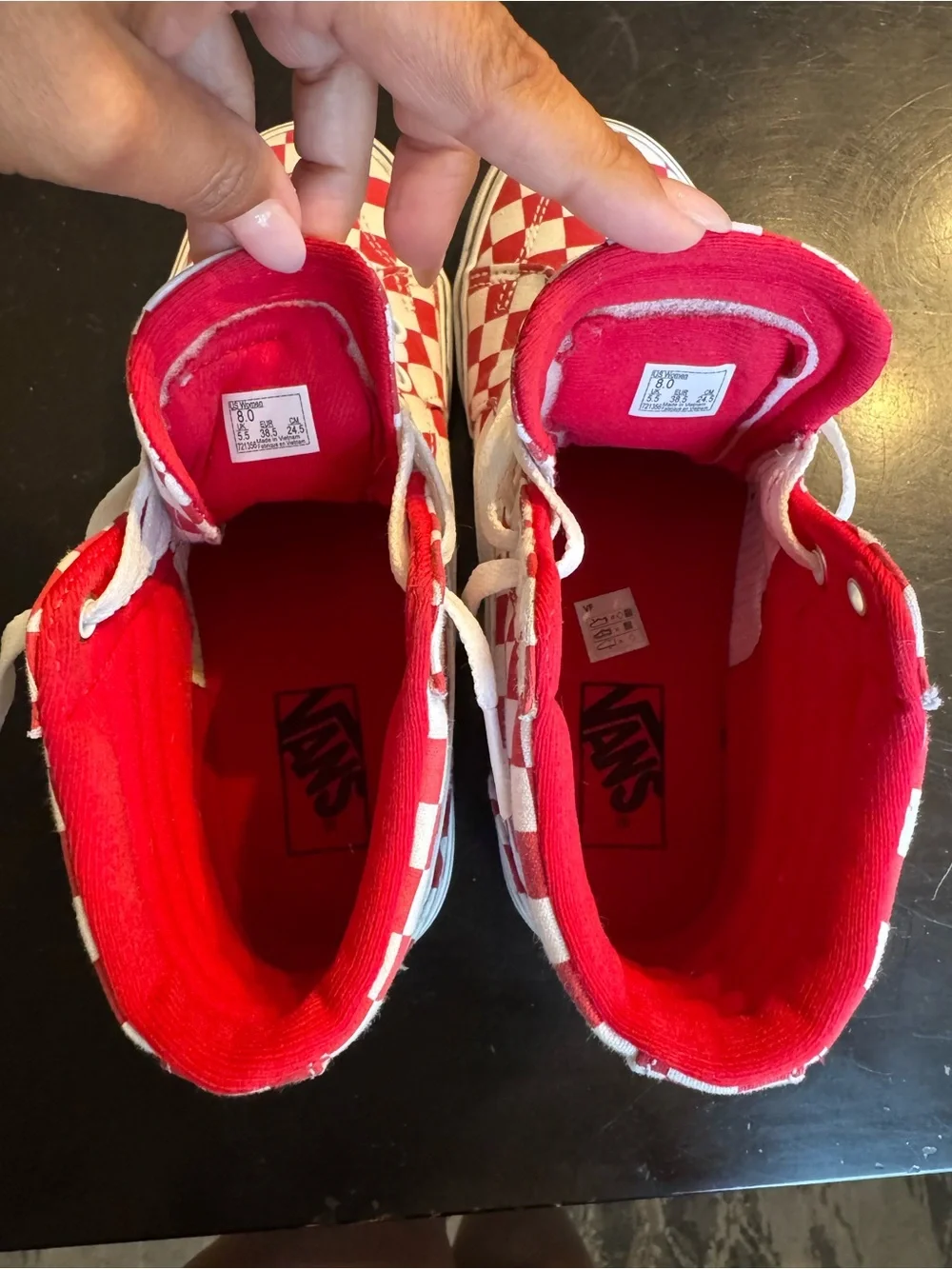 Vans Sk8-Hi Red/White Checkerboard High Top Sneakers – Women’s Size 8